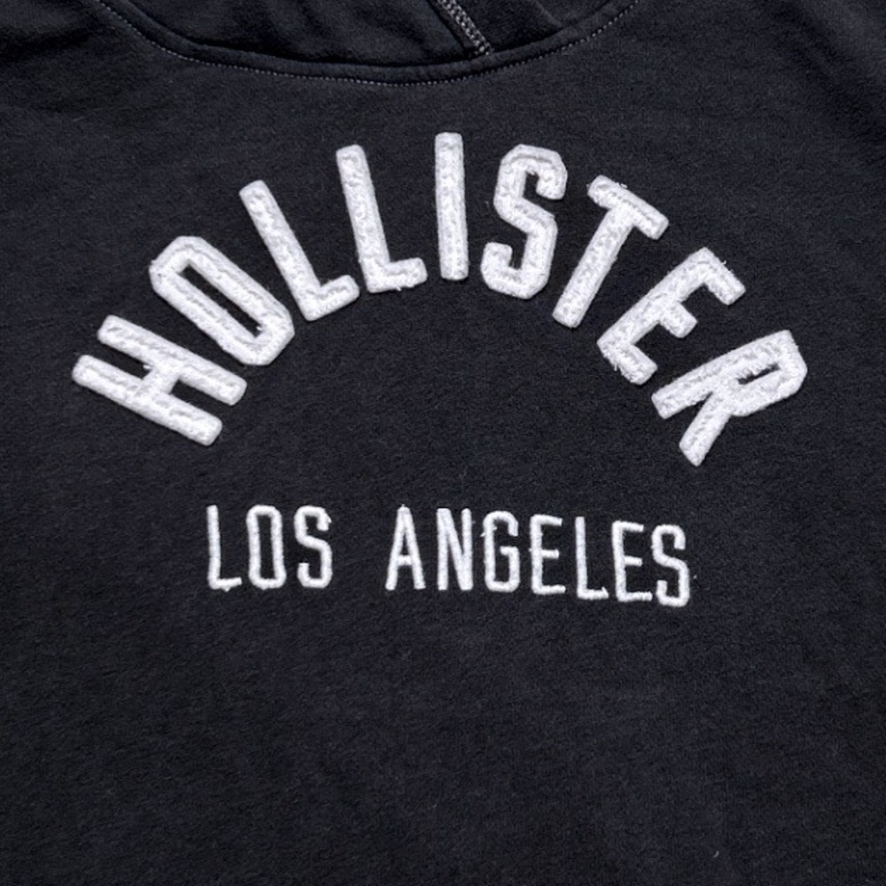 Hollister Mens Embroidered Logo Pullover Hoodie Size L Black Y2K Surf Skate